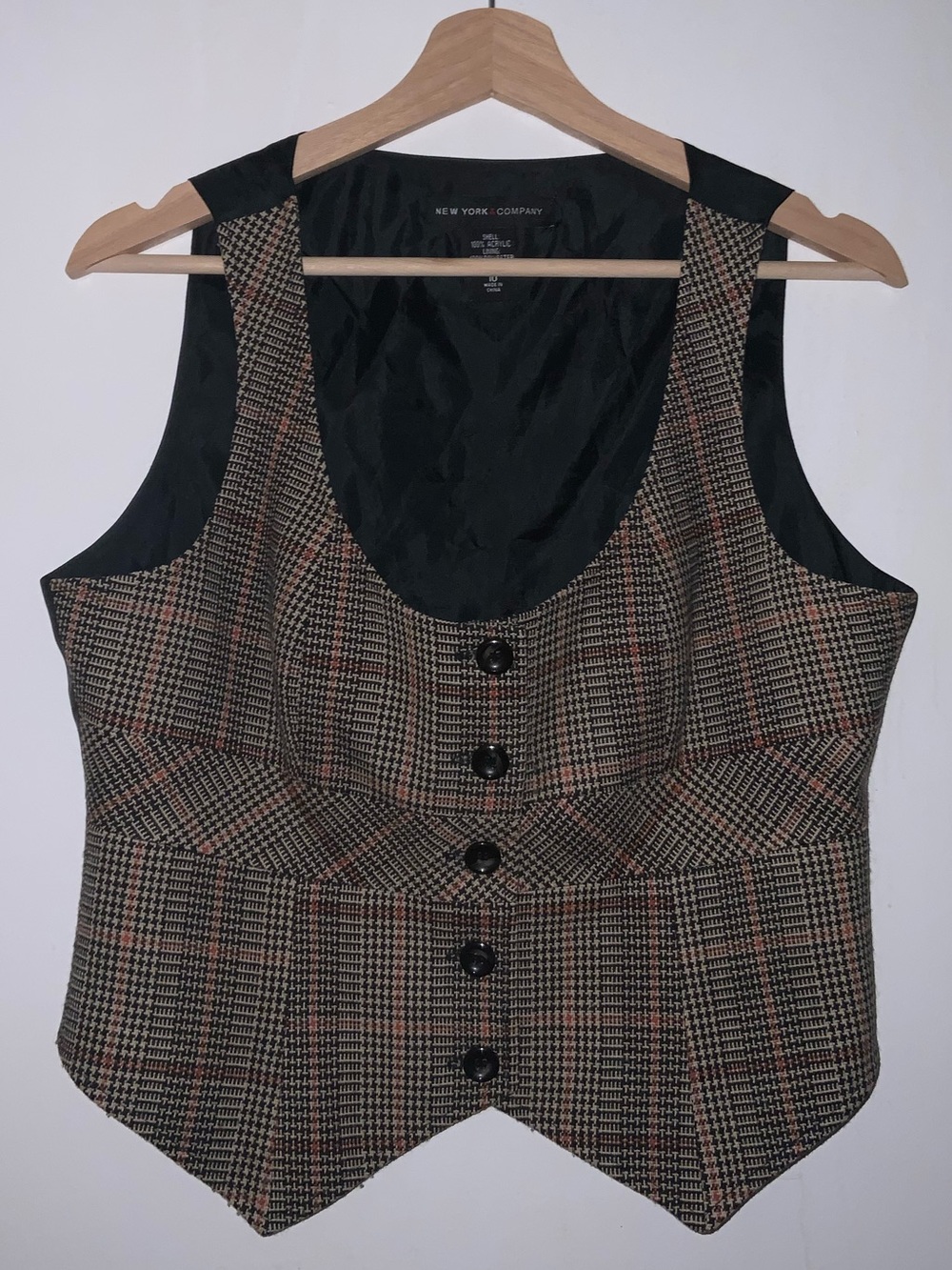 New York & Company Plaid Button-Front Vest in Brown and Black